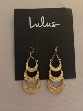 Lulu's Gold Filigree Triple Crescent Drop Earrings